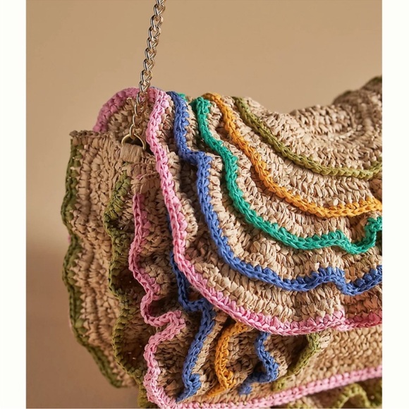 ANTHROPOLOGIE MAEVE RUFFLED STRAW RAFFIA BAG IN MULTI COLORS NEW - Picture 2 of 11